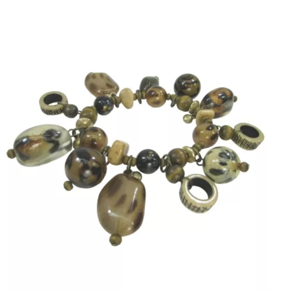 Brown Animal Print Beaded Bracelet Beads Faux 48364